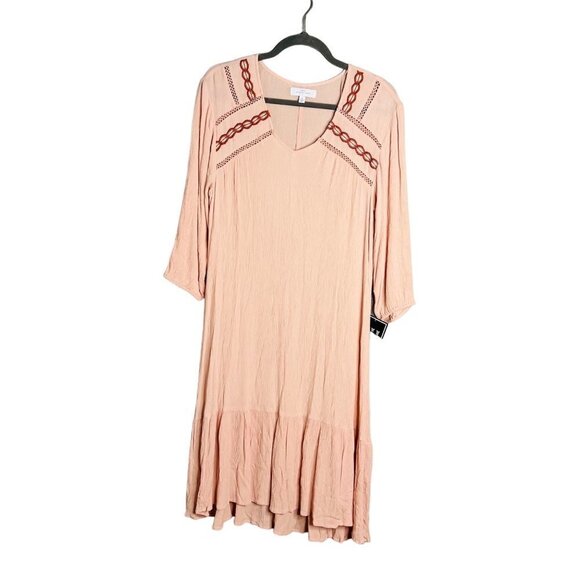 NWT New Directions Embroidered Drop Waist 3/4 Sleeve Boho Dress Small - Picture 1 of 8